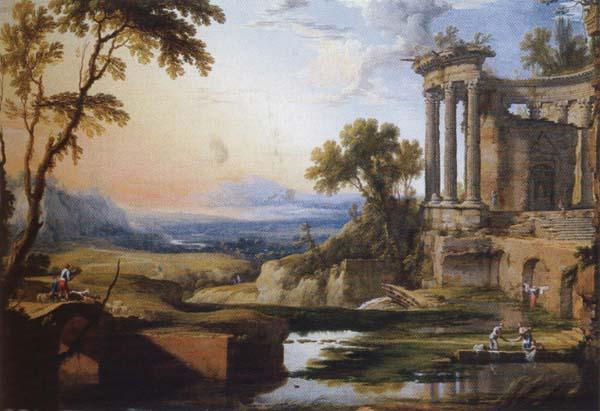 Pierre Patel Landscape with a Colonnade,Washerwomen and Shepherds oil painting image